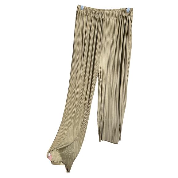 Samsoe Uma Trousers In Elmwood Pleated Wide Leg Pull On Style Gold Size Large - Picture 6 of 14